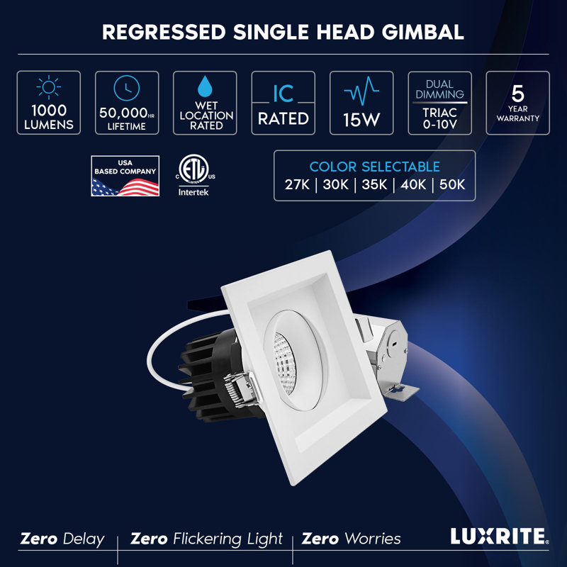 Projecteur encastré carré à 1 tête DEL Luxrite, Blanc