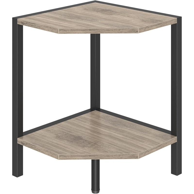 2-Tier Corner Shelf Stand, Industrial Corner Bookshelf With Metal Frame, Multipurpose Display Shelf And Countertop Organizer For Living Room, Kitchen, Bedroom And Office