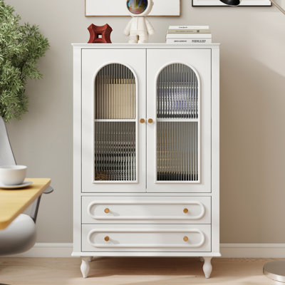 Fluted Glass Bookshelf Cabinet With Drawers