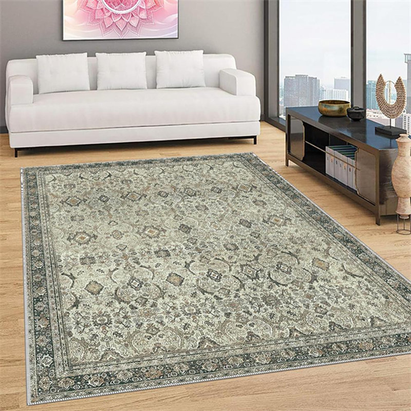 Washable Rug Boho Soft Non-Slip Low Pile Stain Resistant Foldable Carpet for Bedroom Playroom Dining Room Office Kitchen Farmhouse Home Decor Rug-Brown/Beige