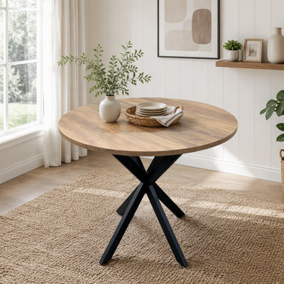 31.5-Inch Round Dining Table for 2-4 with Vintage Brown Top and Black Legs