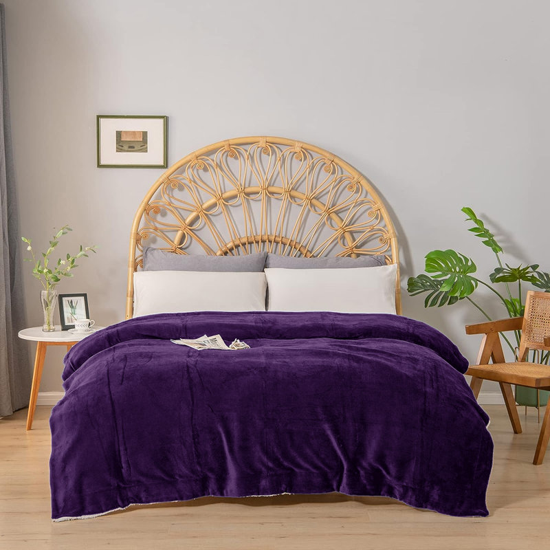 Home Comfort Sherpa Fleece Throw Blanket Cozy Reversible Blanket for Bed Sofa and Couch, Purple, 130cm W x 150cm L