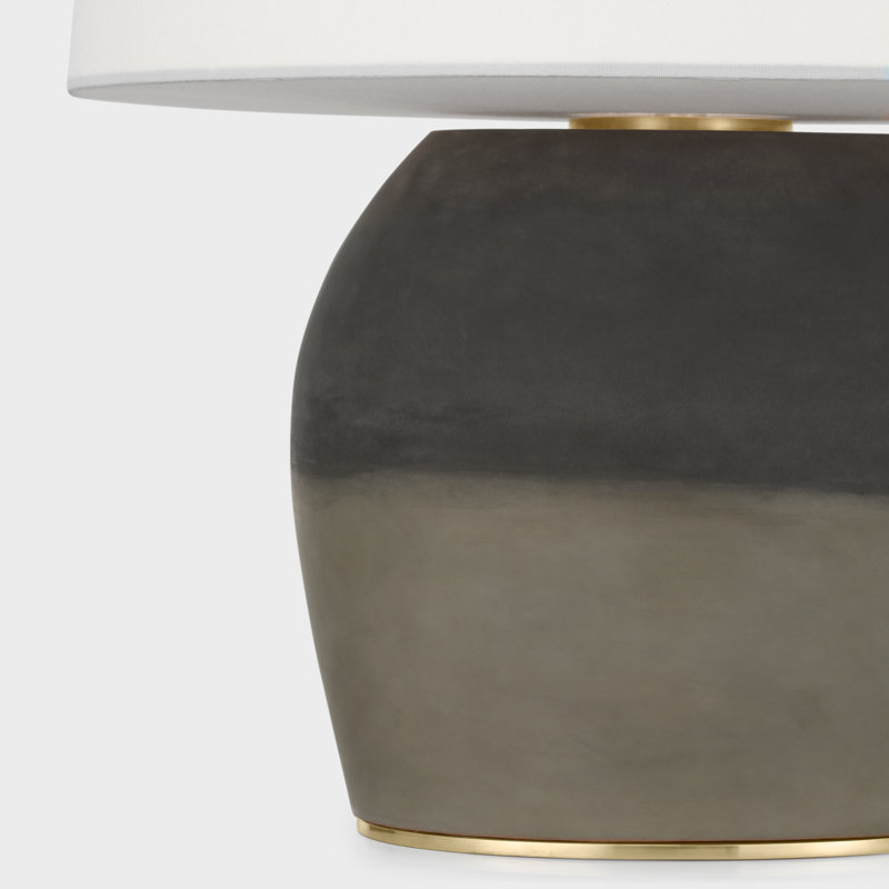 1969 26" Oval Form Table Lamp in Smoke on Goldenrod with Linen Shade