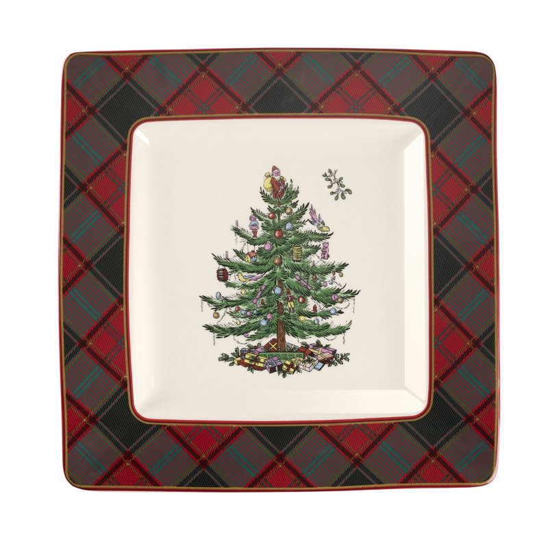 Christmas Tree TARTAN SQUARE PLATTER 10"