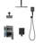 Shower Faucet Set, 12 Inch Ceiling Mount Rainfall Shower System with 6 Inch Wall Mount Head and 4 in 1 Handheld Spray, Rotatable 3-Function Dual Rain Head Brass Valve and Trim Kit, Matte Black