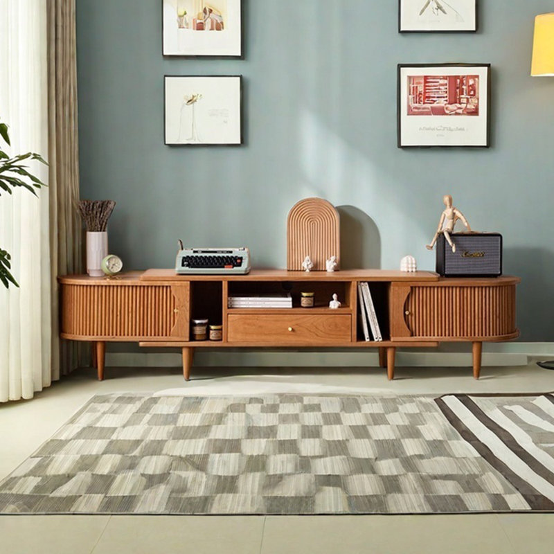 Meuble télé extensible en bois massif avec design incurvé