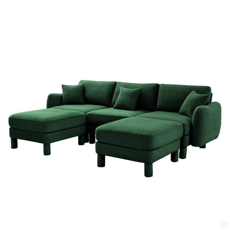 Canapé modulaire en U à 3 places Boucle Fabric, Polyester vert