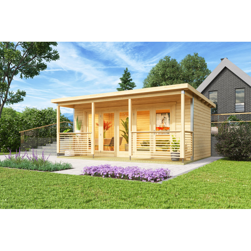  - 18 x 10 Ft. Premium Log Cabin With Terrace And Tempered Double Glazing (44mm)