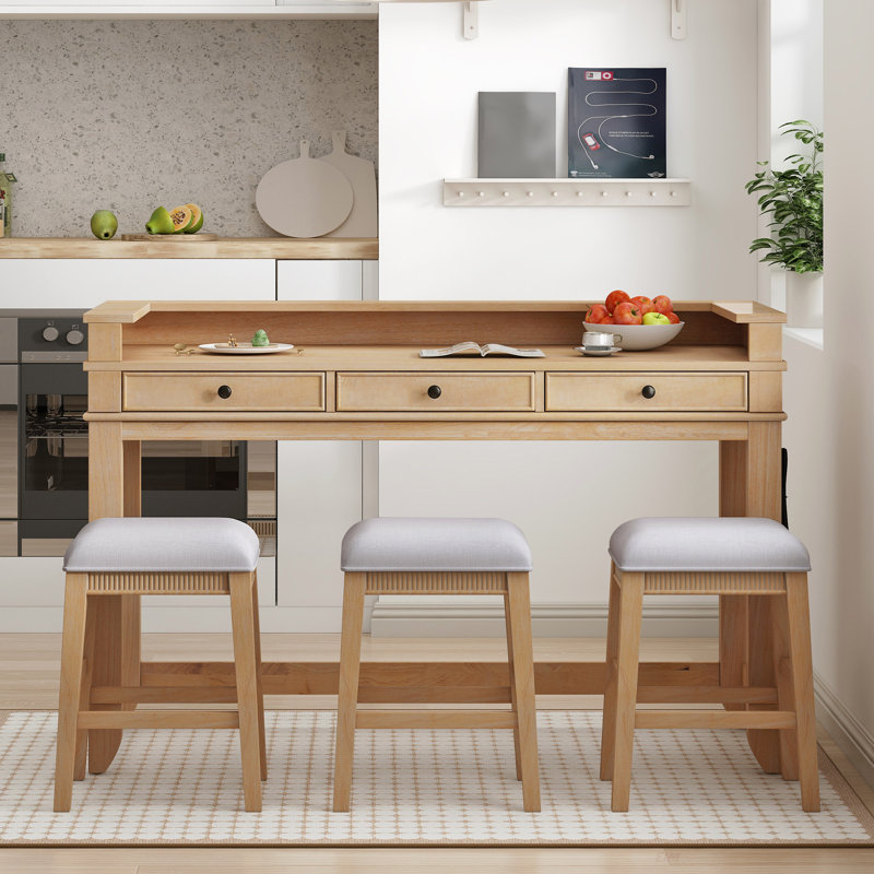 4-Piece Dining Table Set For 3, Retro Kitchen Table And Chairs Set With 3 Storage Drawers, Ideal For Small Spaces (Dining Set)