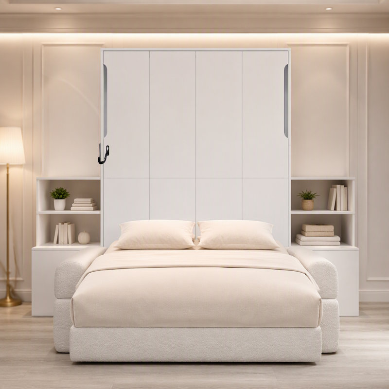 Lit escamotable mural avec canapé et armoires de rangement, cadre de lit pour la maison, chambre d'amis