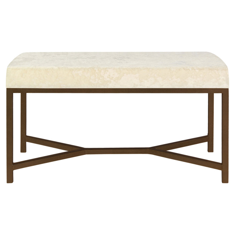 Web Upholstered Bench, Bronzed Brass/A La Mode Ivory