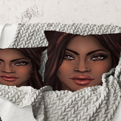 Carré, Portrait d'une femme afro-américaine I - Coussin décoratif à imprimé moderne