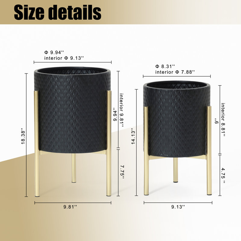 Ensemble de pots à fleurs en métal 2 pièces Kasandra, Noir