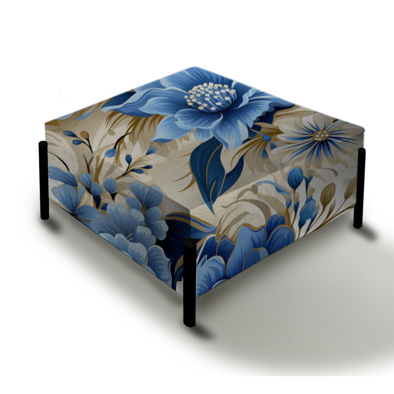 Grand repose-pieds carré floral bleu et blanc Harmony I