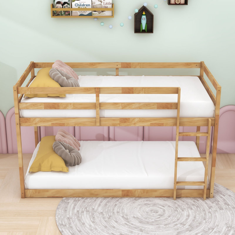 Hinote Wood Twin Over Twin Bunk Bed With Spacious Storage And Enhanced Safety Features, Natural