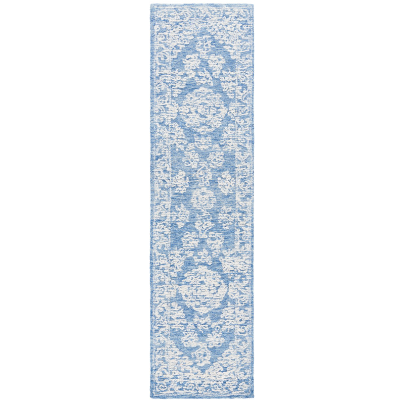 Plarent Ebony Hand Tufted Wool Cotton Oriental Rug in Ivory/Blue, Runner 2'3" x 9'