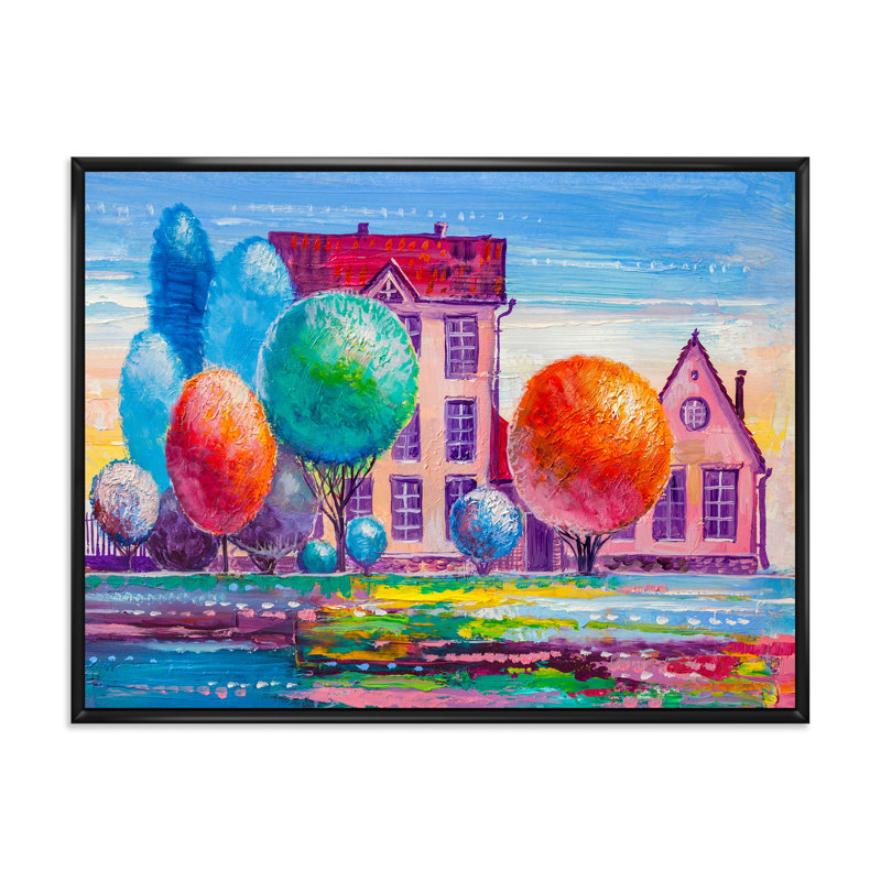 «Daydream House In The Village», reproduction sur toile, H 16 po x l 32 po x p 1 po, Toile avec cadre noir