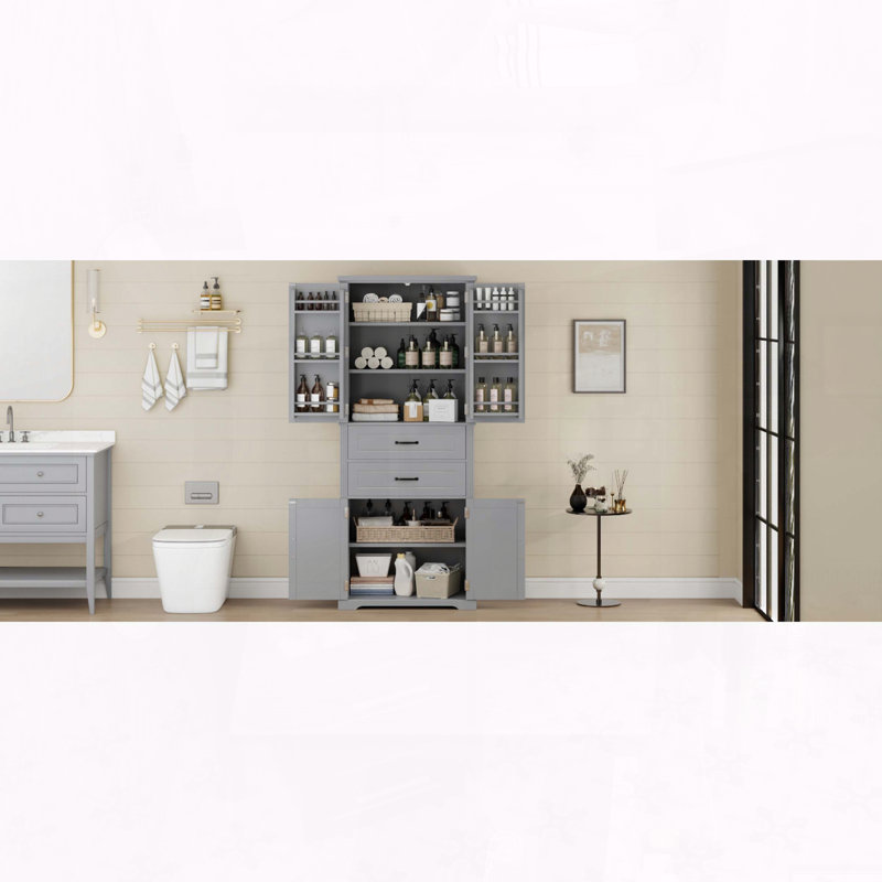 Grande armoire de rangement 72,5 pouces avec 2 tiroirs et tablettes de porte - Gris, Gris