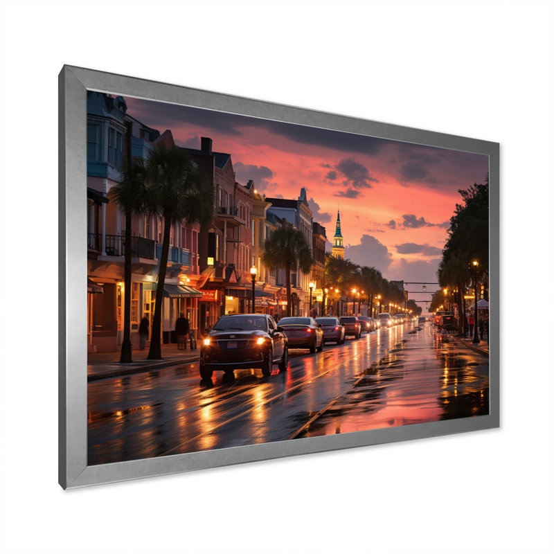 Charleston Beautiful Cityscape II - reproduction d'art sur toile, Cadre photo argenté, H 16 po x l 32 po x P 1 po