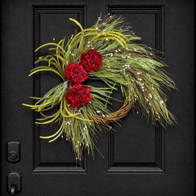 28" Winter Christmas Berry Peony Front Door Wreath