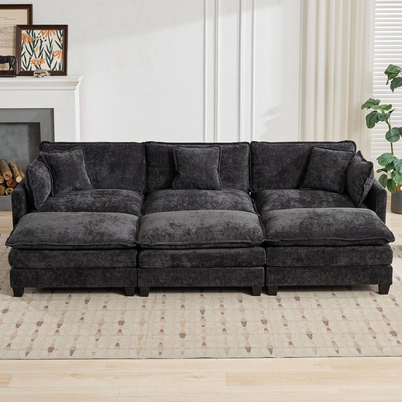 Canapé-lit modulaire avec canapé-lit surdimensionné Schmucker, Chenille noir, H 33 po x l 113,8 po x P 35 po