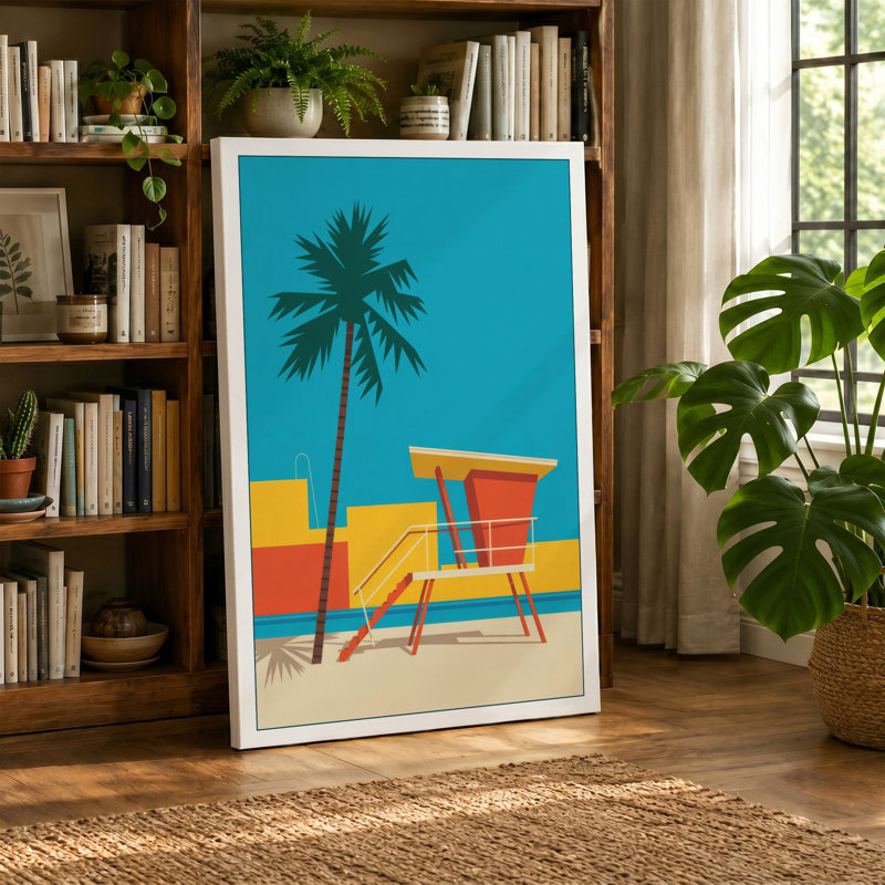 Lifeguard Tower by the Shore Coastal - Wrapped Canvas, 18x12 - 45.7 x 30.5 cm, Sage Border