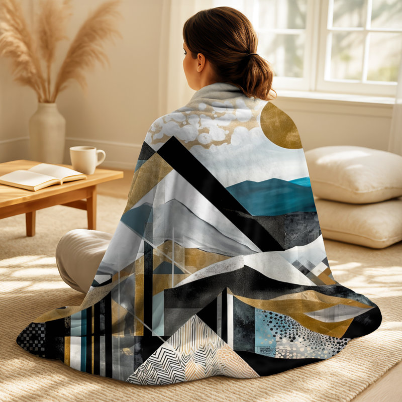 Couverture géométrique sarcelle et dorée - Coussin géométrique City
