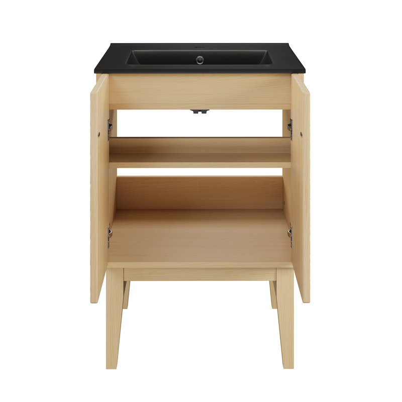 Meuble-lavabo autoportant 24 po Bosse en chêne naturel avec comptoir noir Bosse, Noir, Chêne naturel, Trou unique