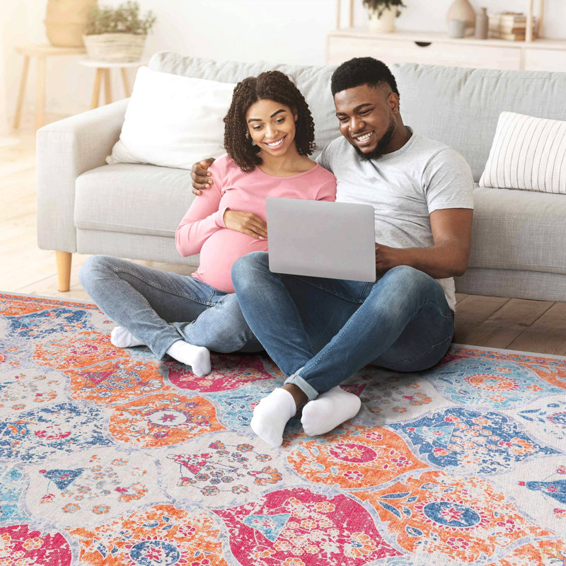 Washable Rug 3X5 Area Rug (3' X 5')Non-Slip, Non-Shedding Low-Pile Rug Perfect For Living Room, Bedroom, Kitchen And High-Traffic Areas