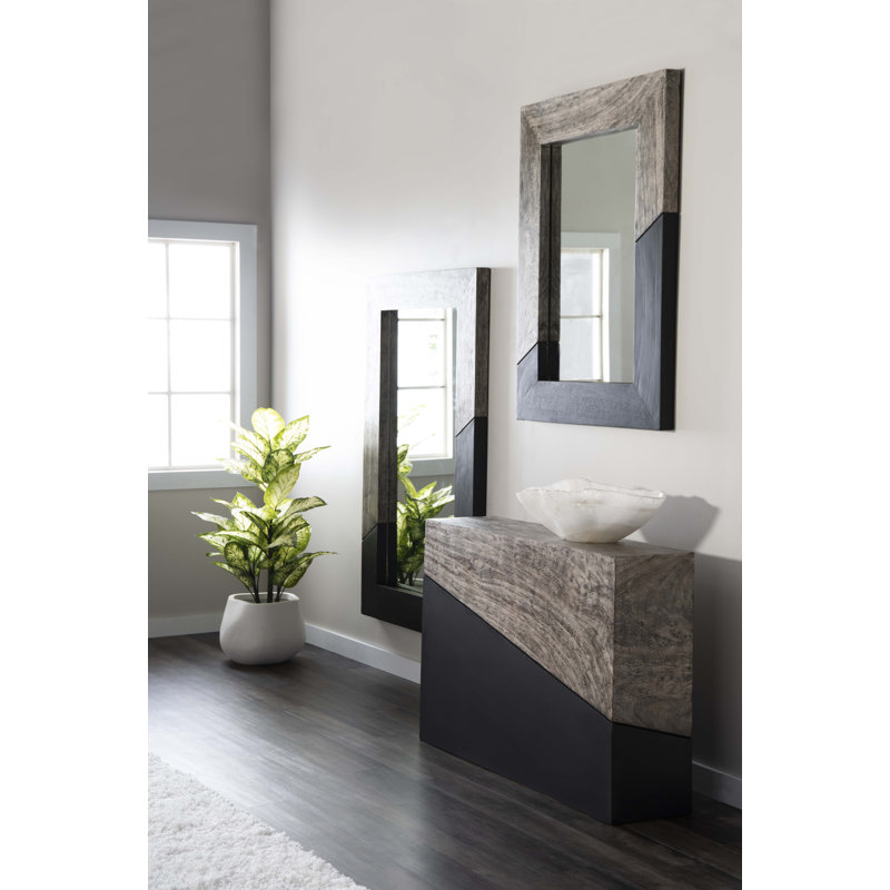 Geometry Wood Mirror, 46" H x 36" W x 2" D, Gray/Black