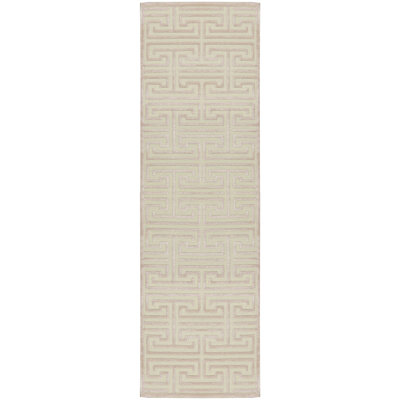 Hand-Knotted High-Quality Ivory and Pink Runner