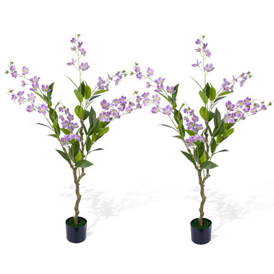 2 Pack 4.6ft Artificial Floral Trees - Realistic Faux Plant with Lifelike Leaves & Flowers - Potted Fake Flowering Trees for Home, Living Room, Office