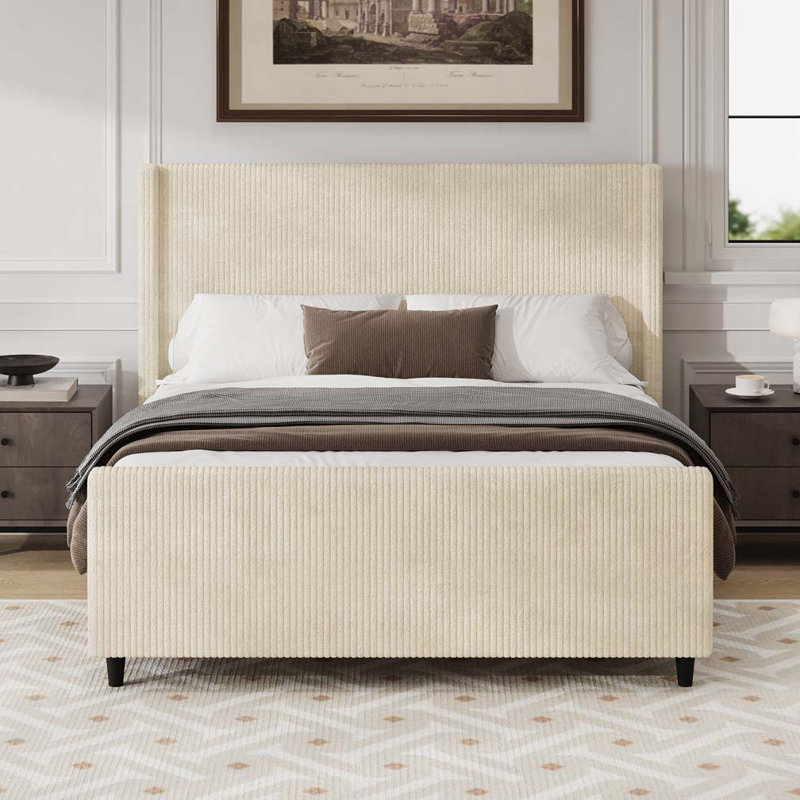 Structure de lit tapissier Corduroy, Crème, Grand