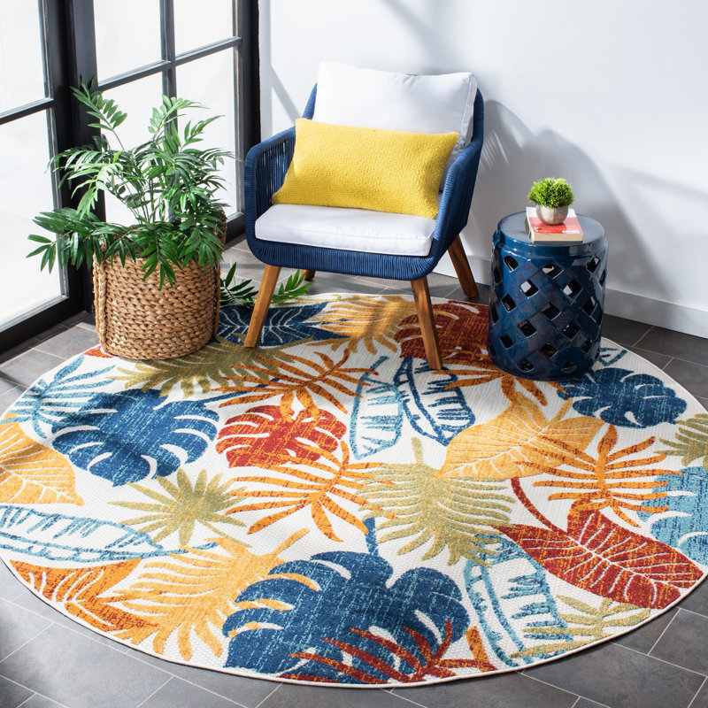 Tapis d'intérieur / extérieur à motif floral Anakin Performance, Rond 4 pi