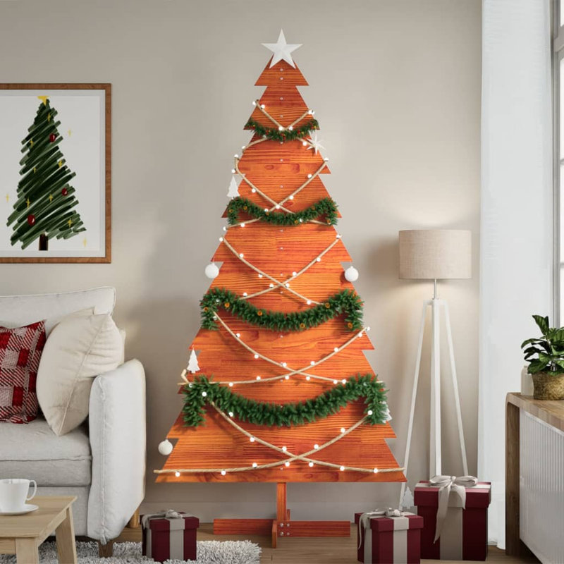Wood Holiday Shaped Ornament, 180cm H x 92cm W x 50cm D, Wax Brown