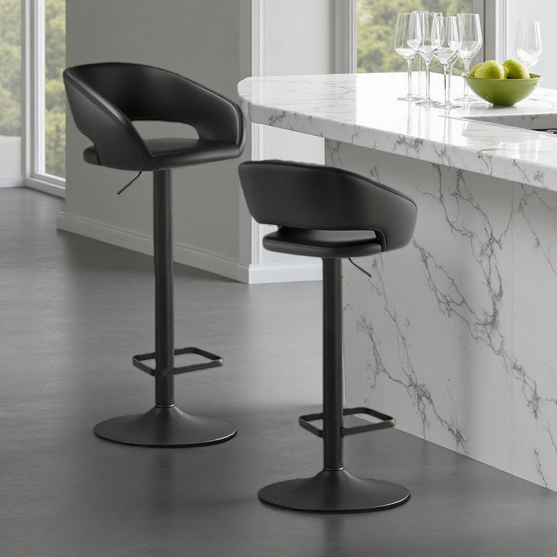 Tabourets de bar pivotants à hauteur réglable avec dossier et accoudoirs creux, tabourets de comptoir modernes en cuir synthétique et à base de métal, pour la salle à manger de cuisine