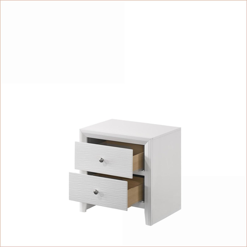Table de chevet moderne à 2 tiroirs en bois blanc avec rangement pour chambre à coucher