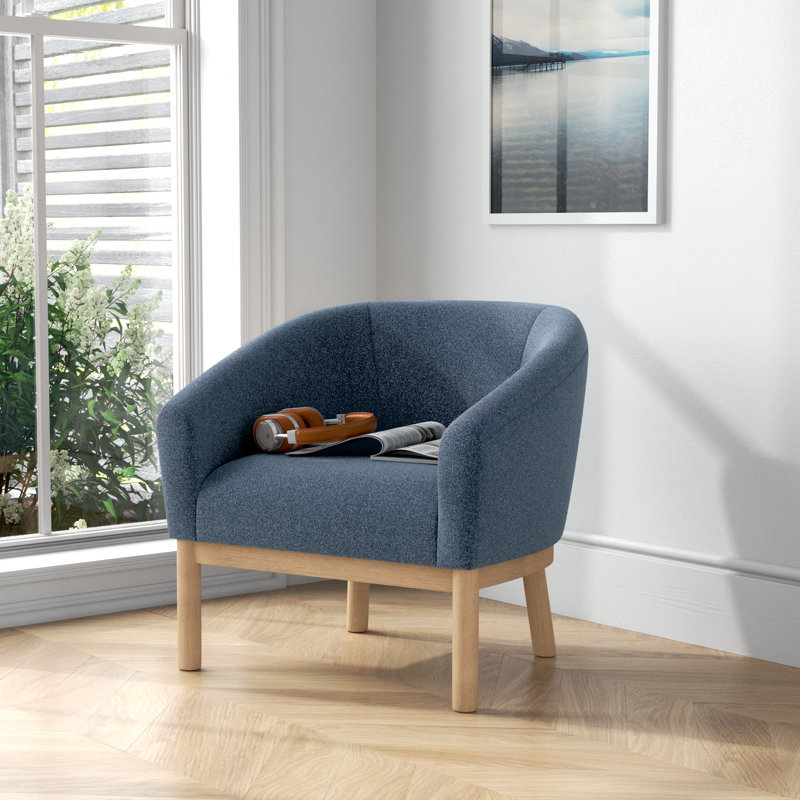 Upholstered Barrel Chair, Heather Blue Polyester