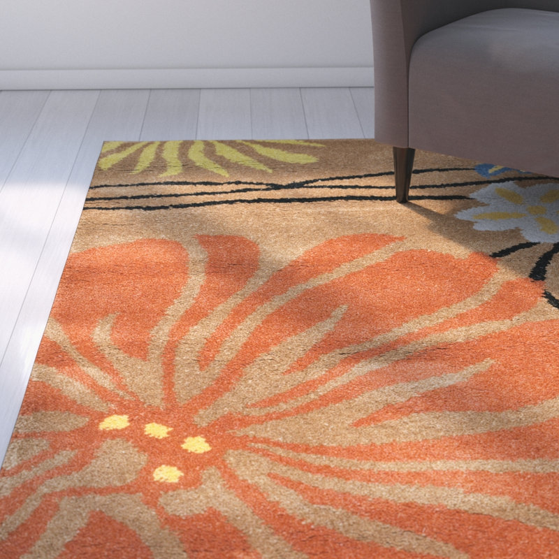 Clovill Hand Tufted Wool And Viscose Floral Rug, Rectangle 6' x 9'