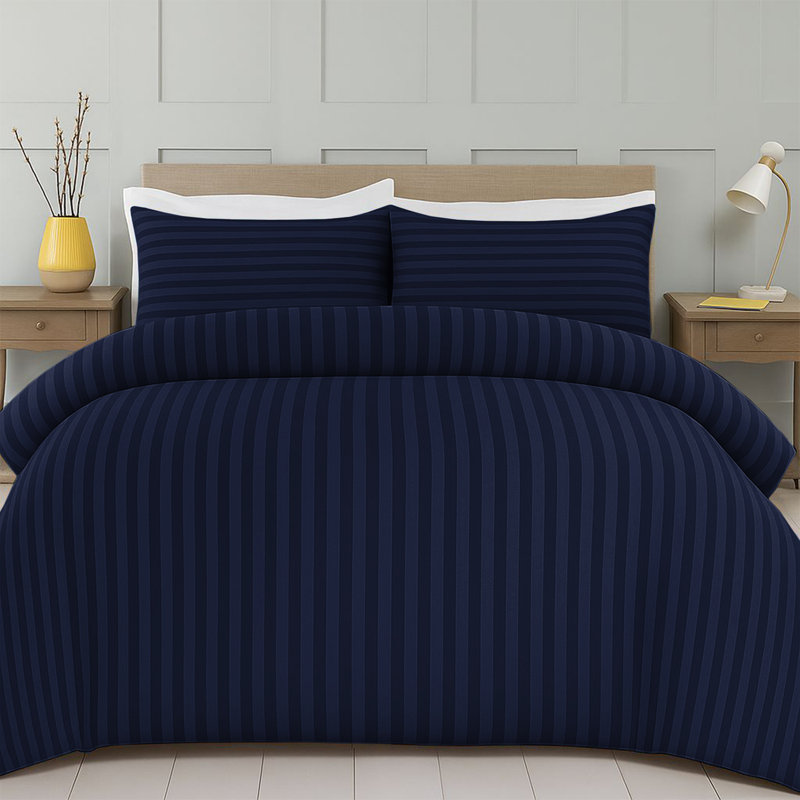 Striped Microfiber Duvet Cover Set, 4-Piece With Fitted Sheet & Pillowcases , Double Duvet Cover + 3 Additional Pieces