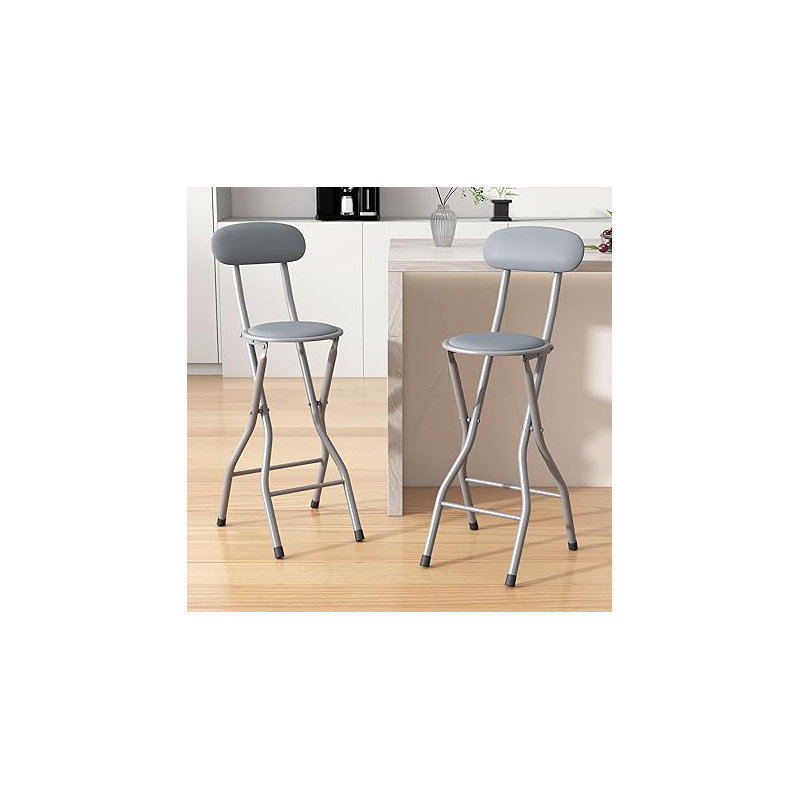 Upholstered Counter Stool with Metal Frame, Grey