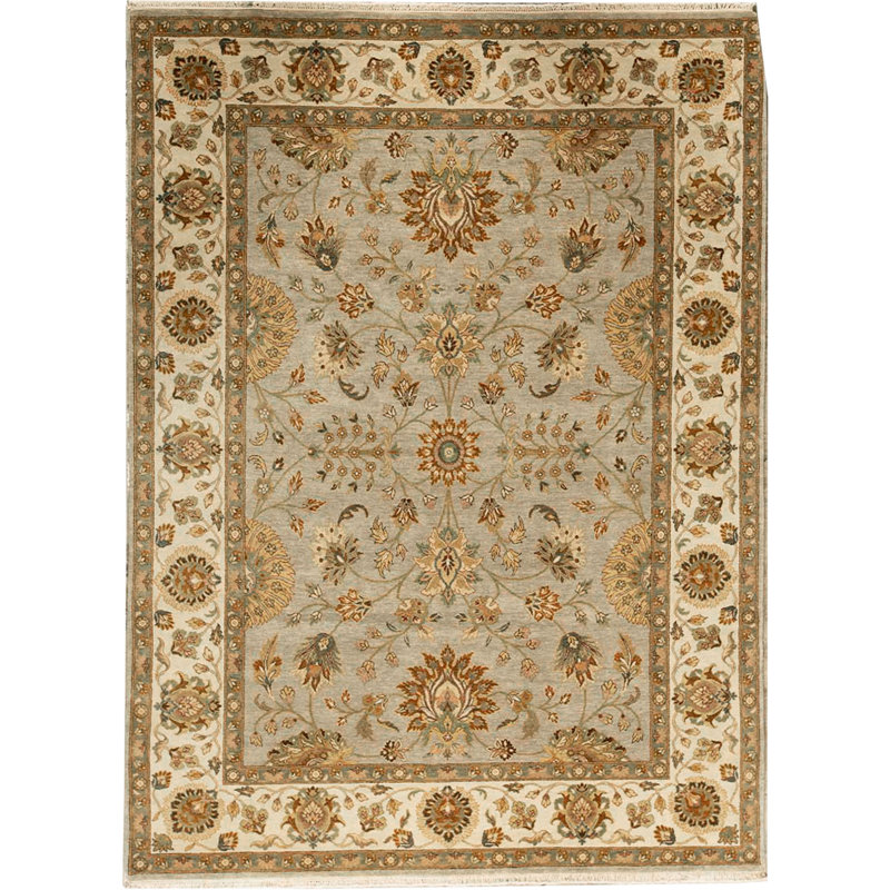 Tapis gris et ivoire noué à la main de haute qualité