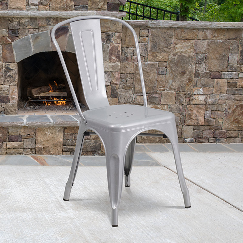 Lily Metal Stackable Side Chair, Silver