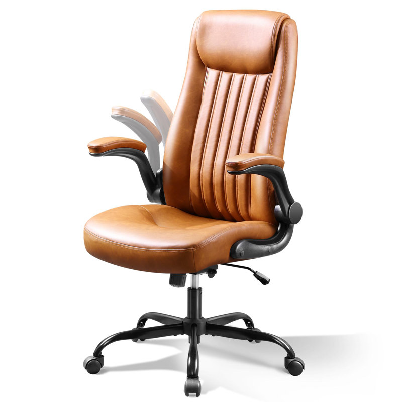 Fauteuil de bureau ergonomique à haut dossier, fauteuil de bureau pivotant avec accoudoirs rabattables réglables, soutien lombaire intégré et appui-tête épaissi, poste de travail et fauteuil de travail de salle de conférence, brun