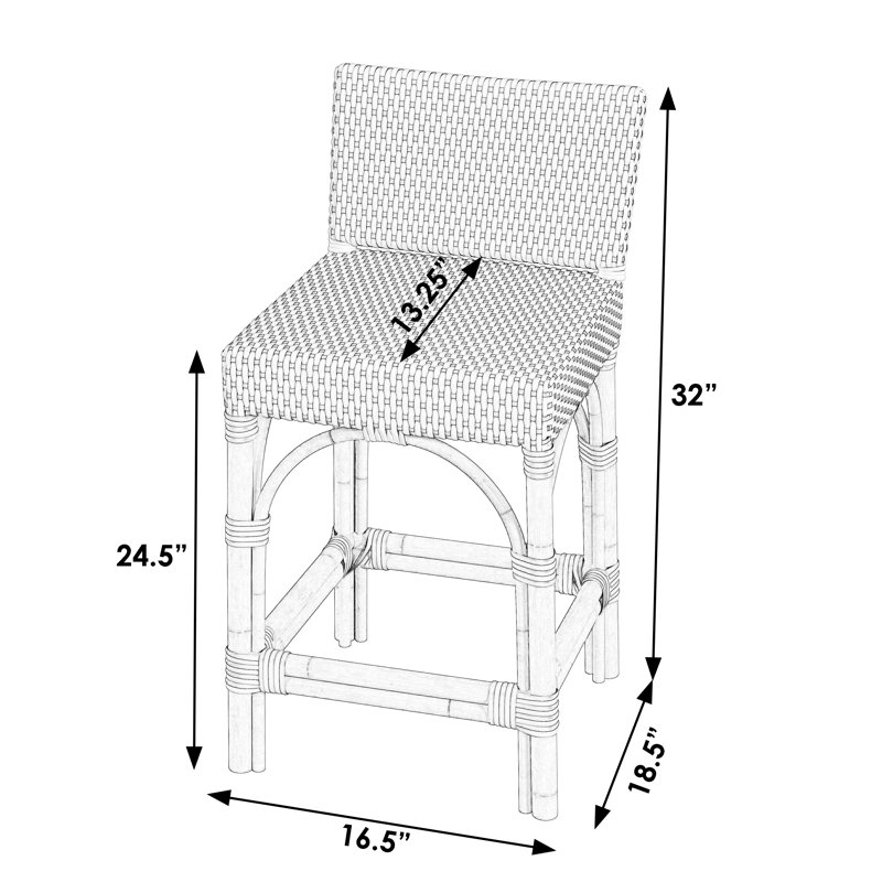 Serienna Blue & White Rattan Low Back Counter Stool, Natural, Counter Stool (24" Seat Heigh)t