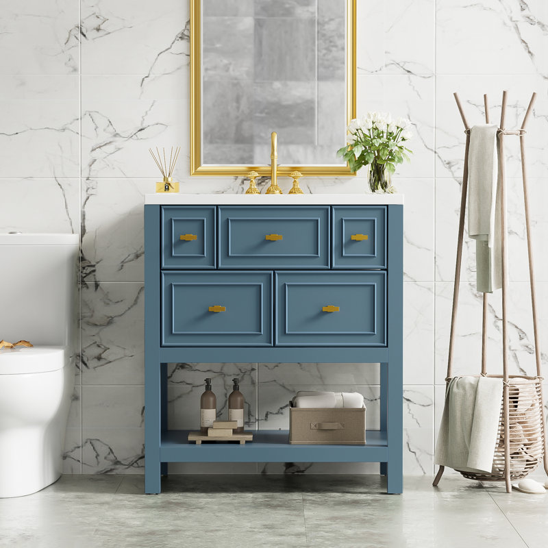 Meuble-lavabo 30 po avec lavabo en céramique, Bleu