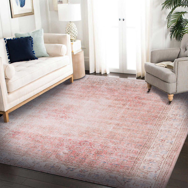 Tapis rose poudré décoratif Vintage, Rond 5 pi