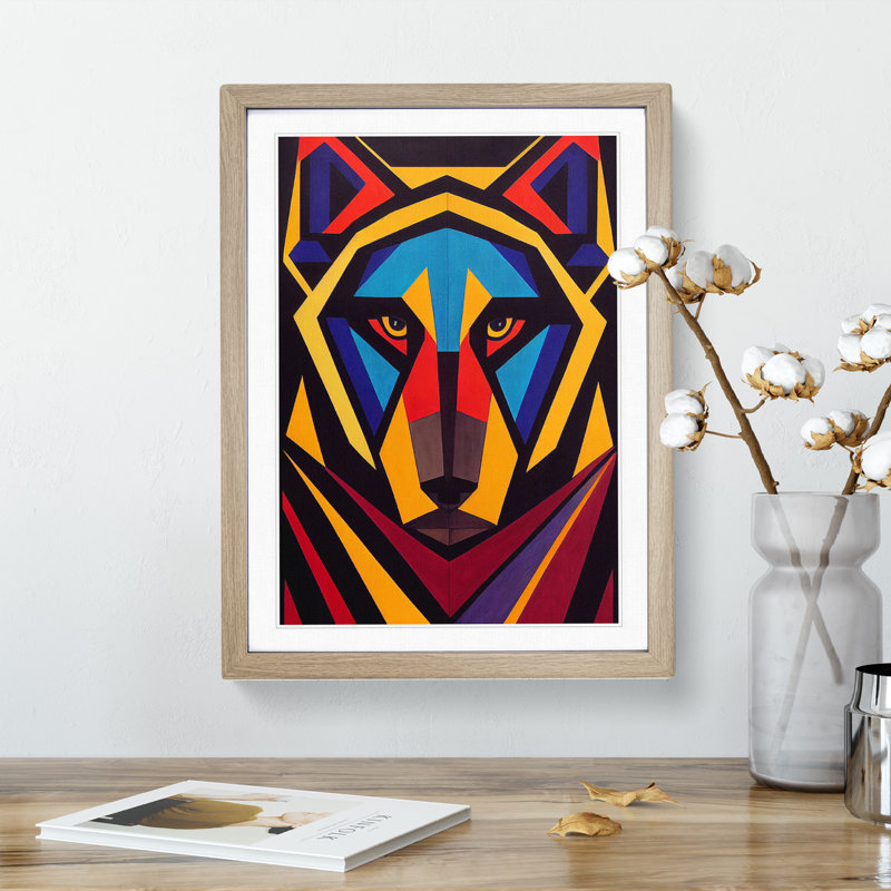 XV1022-5247X Wolf Art Abstract No.4 - Single Picture Frame Print, 64cm H x 46cm W x 2cm D, Oak