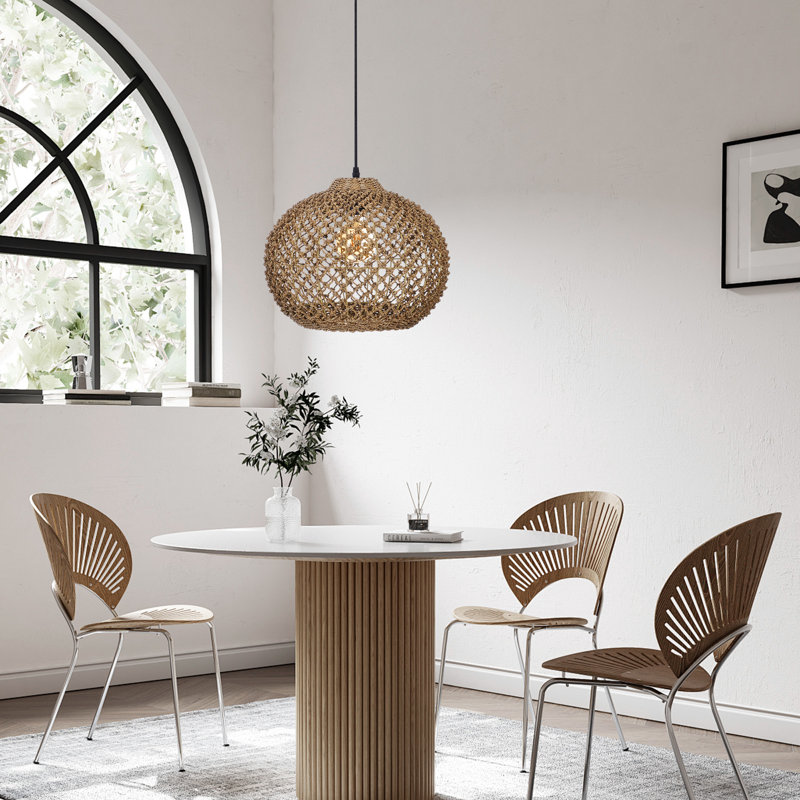 Rattan Pendant Lights for Kitchen Island,Globe Rattan Pendant Shade, 12.99" H x 16.54" W x 16.54" D