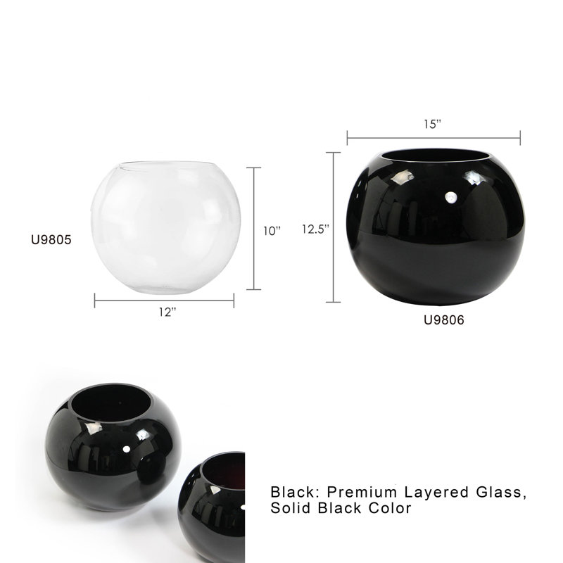 Black Glass Bubble Vase, 12.5" H x 15" W x 15" D